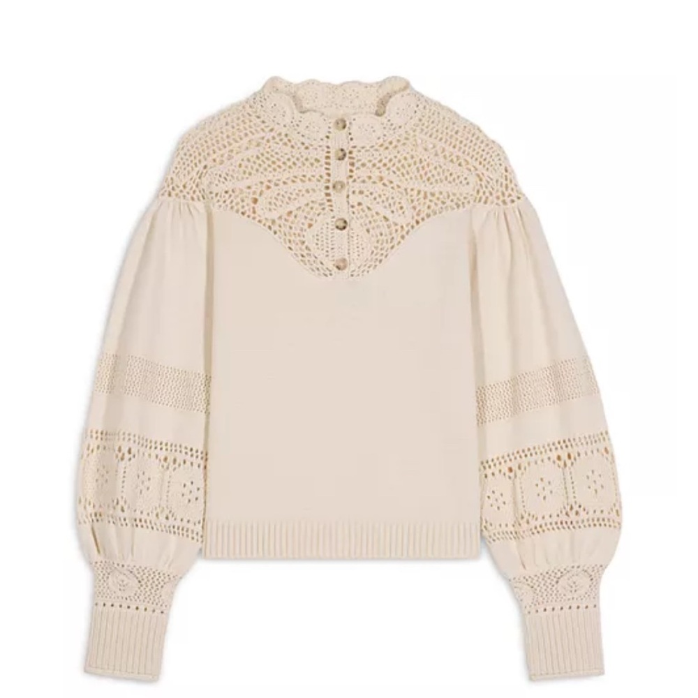 Ba&Sh Pino Off White Crochet Neutral Cotton Knit Sweater Size Small - Picture 14 of 17